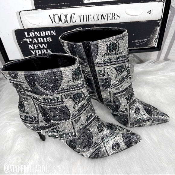 🆕 All About The Benjamins Money 💴 Bling Rhinestone Booties Boots - Picture 14 of 17